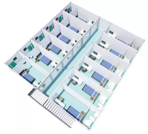 Disposición de casa contenedora en paquete plano